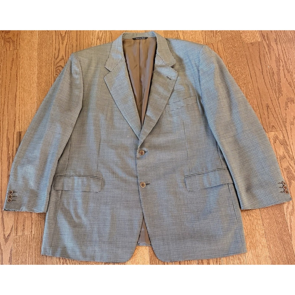 Canali Italy Tan Houndstooth Suit Jacket Blazer Coat Wool Men's EU 60R Designer
